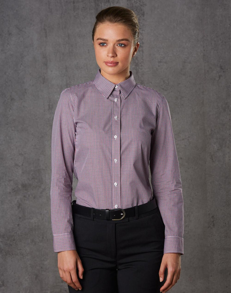 Ladies’ Two Tone Mini Gingham Long Sleeve Shirt