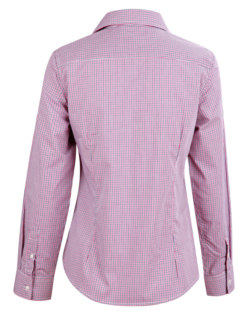 Ladies’ Two Tone Mini Gingham Long Sleeve Shirt - Black/White/Red - Back