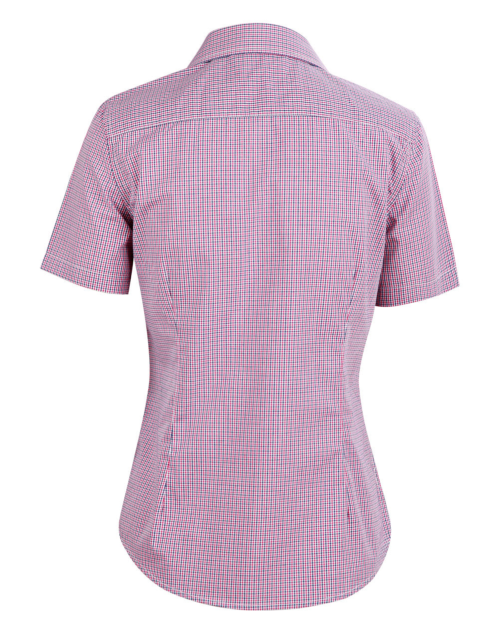 Ladies’ Two Tone Mini Gingham Short Sleeve Shirt - Black/White/Red - Back