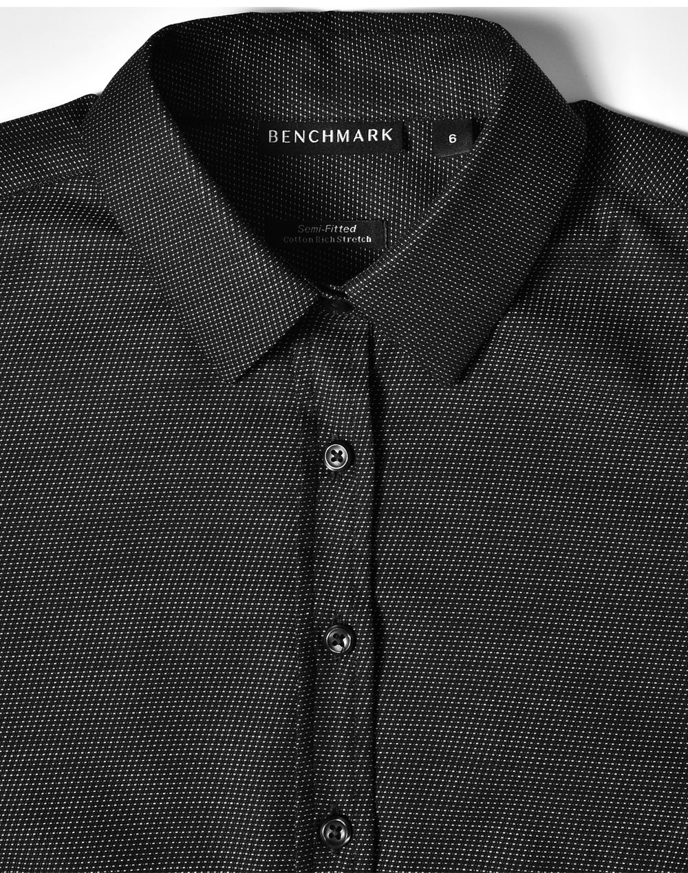 Ascot Ladies Long Sleeve Dot Jacquard Stretch Shirt - Black - View