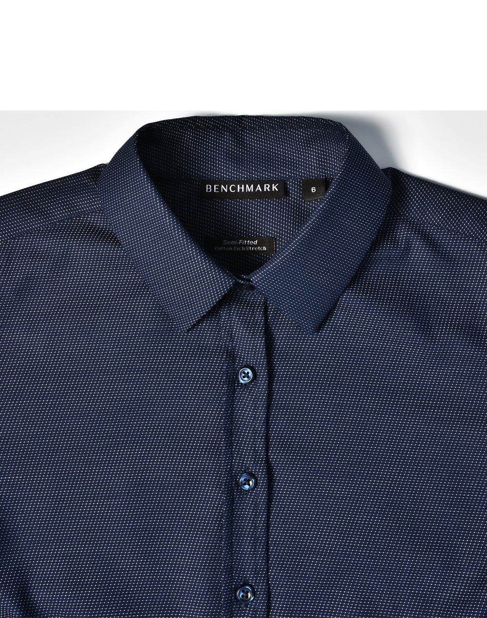 Ascot Ladies Long Sleeve Dot Jacquard Stretch Shirt - Navy - View