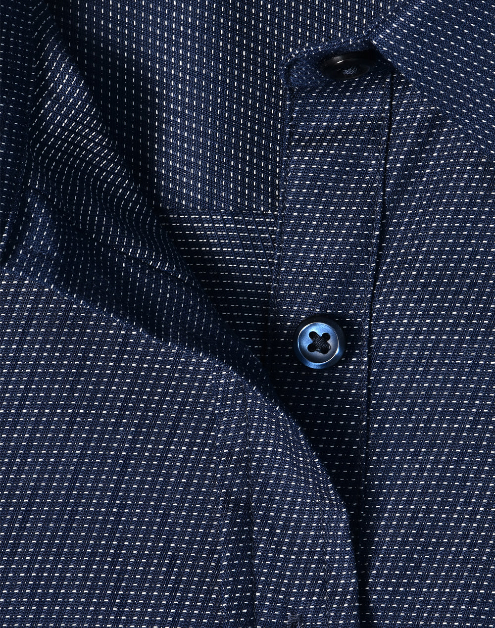 Ascot Ladies Long Sleeve Dot Jacquard Stretch Shirt - Navy - View