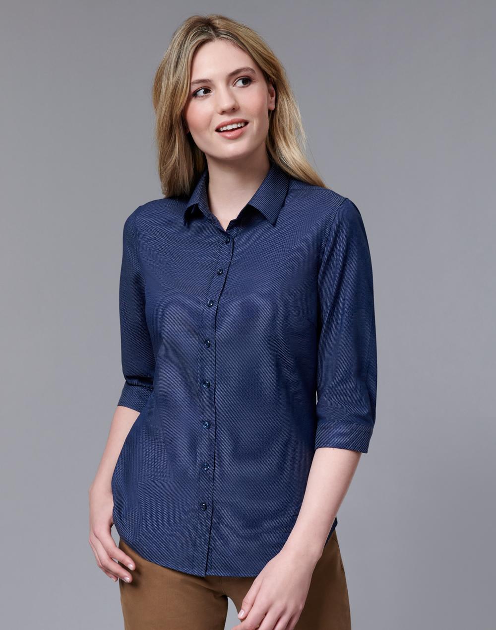 Ascot Ladies 3/4 Sleeve Dot Jacquard Stretch Shirt