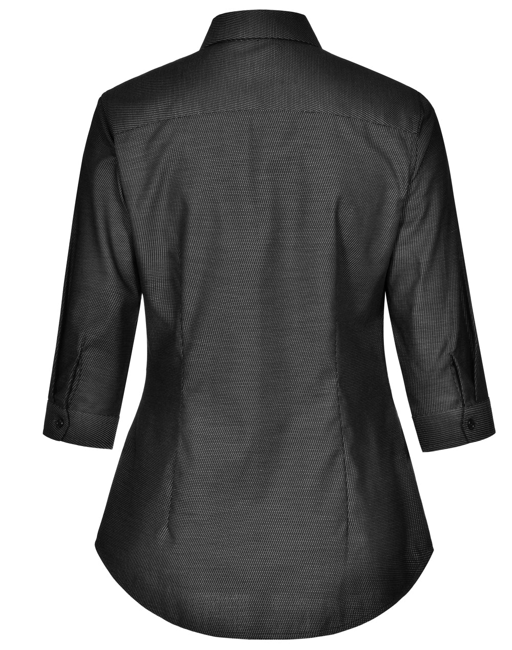 Ascot Ladies 3/4 Sleeve Dot Jacquard Stretch Shirt - Black - Back