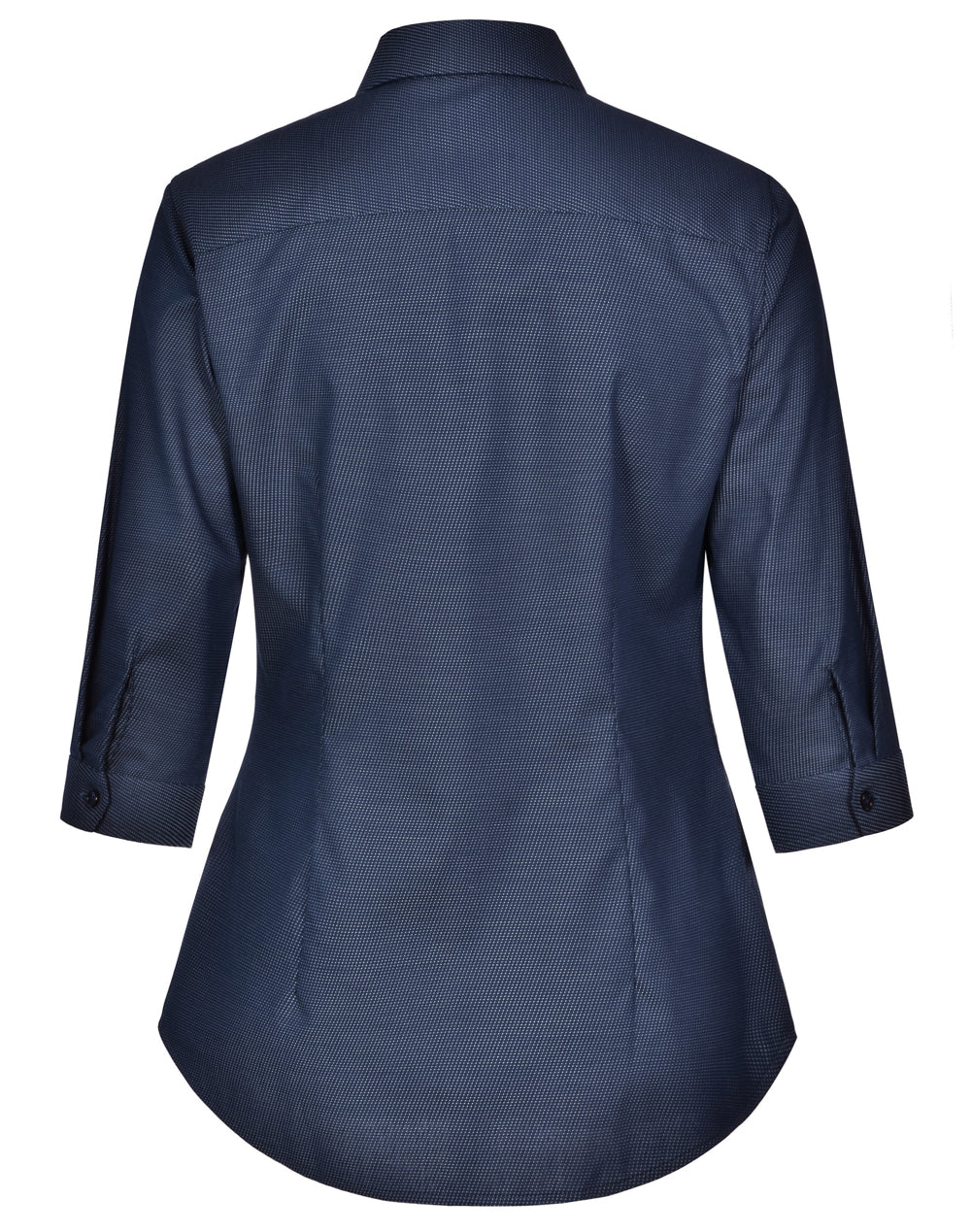 Ascot Ladies 3/4 Sleeve Dot Jacquard Stretch Shirt - Navy - Back