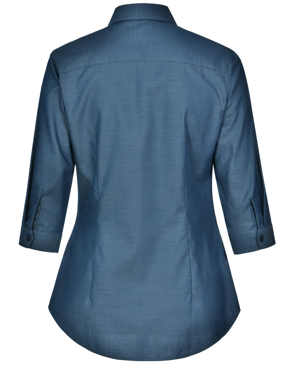 Ascot Ladies 3/4 Sleeve Dot Jacquard Stretch Shirt - Ocean Blue - Back