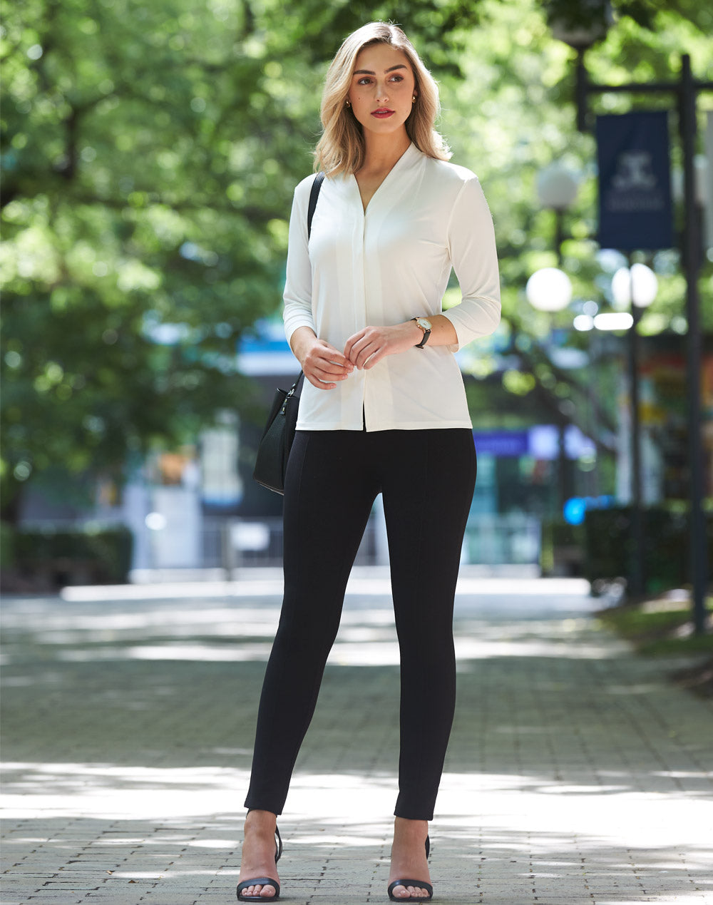 Ladies 3/4 Sleeve Stretch Knit Top Isabel - White - Model