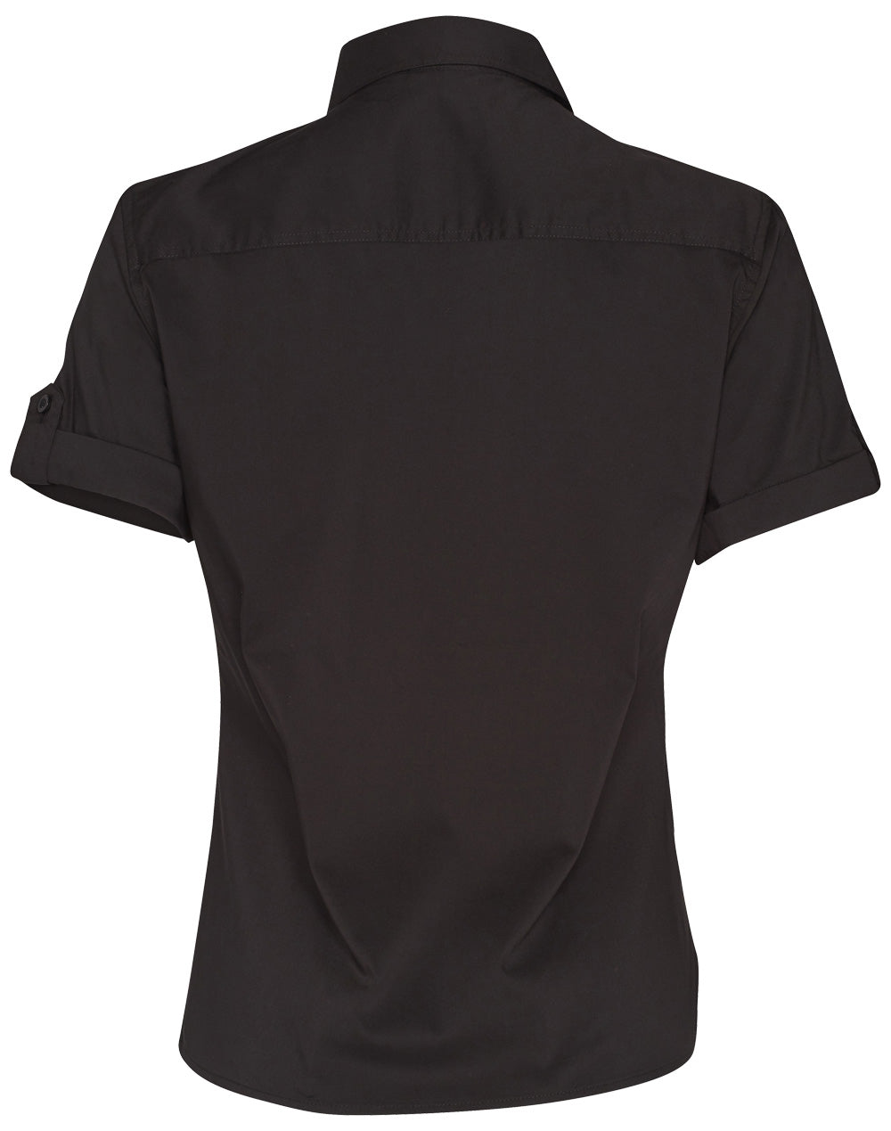 Women's Short Sleeve Military Shirt - Black - Back