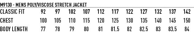 Men's Poly/Viscose Stretch Jacket - Size guide