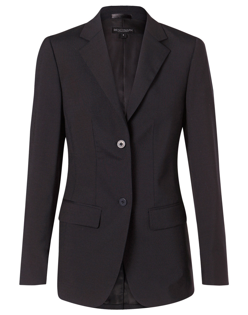 Women's Wool Blend Stretch Mid Length Jacket - Black - Front