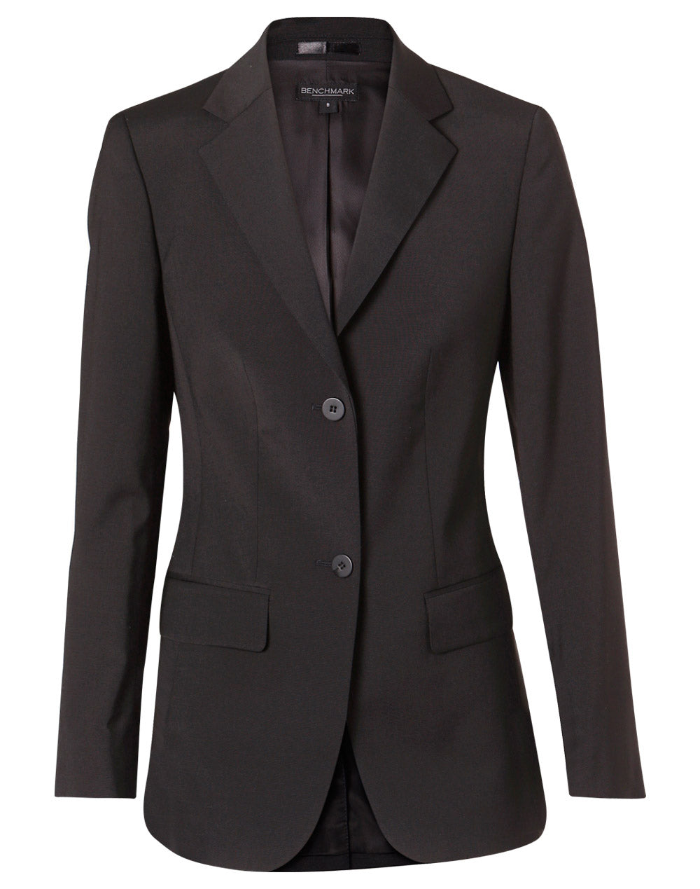 Women's Wool Blend Stretch Mid Length Jacket - Charcoal - Front