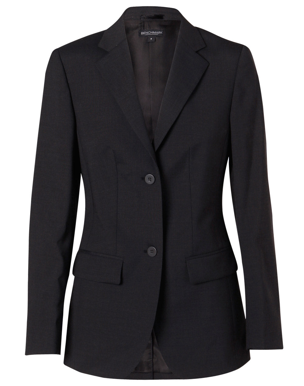 Women's Wool Blend Stretch Mid Length Jacket - Navy - Front