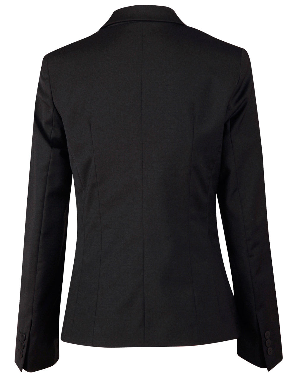 Ladies’ Wool Blend Stretch One Button Cropped Jacket - Black - Back