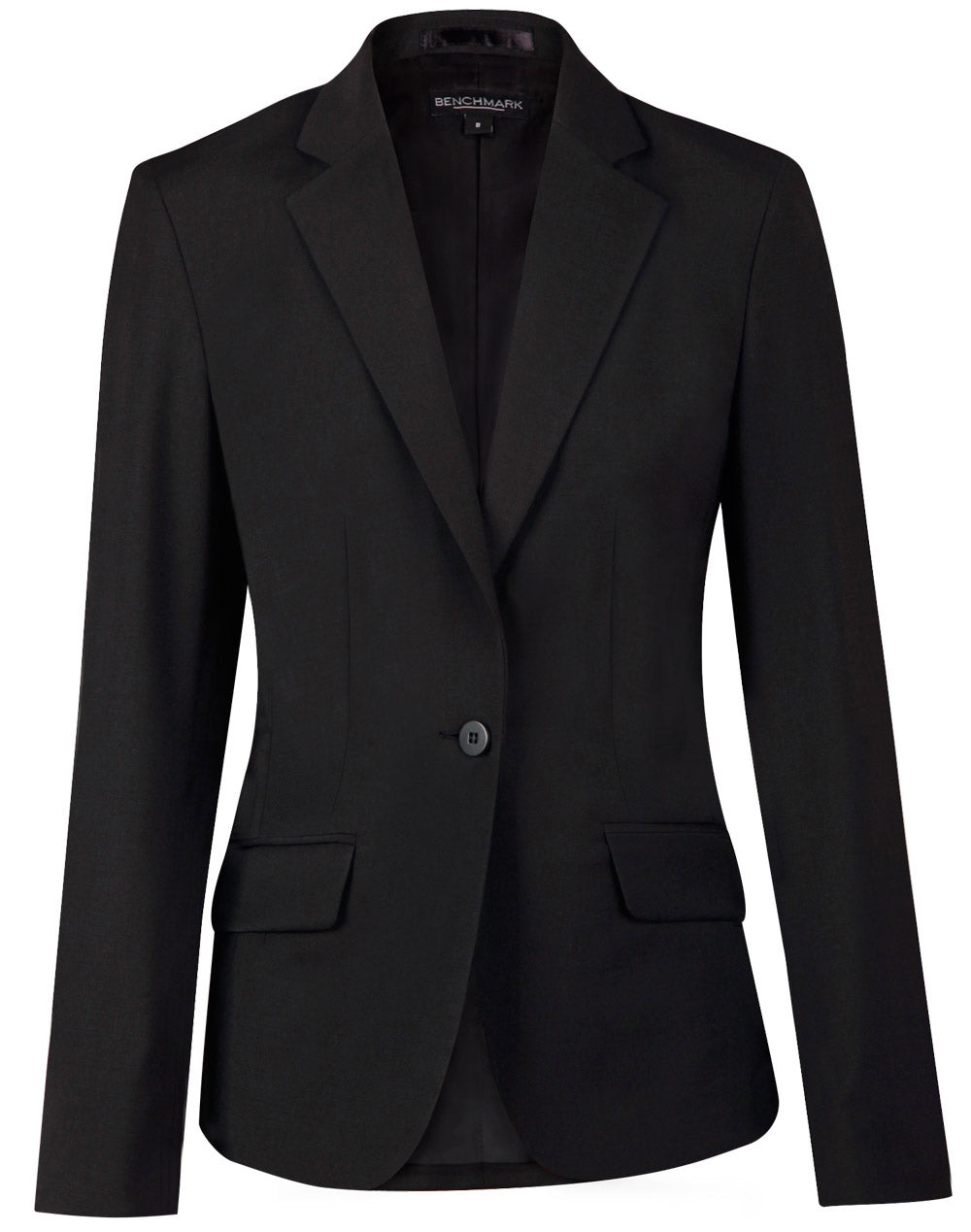 Ladies’ Wool Blend Stretch One Button Cropped Jacket - Black - Front
