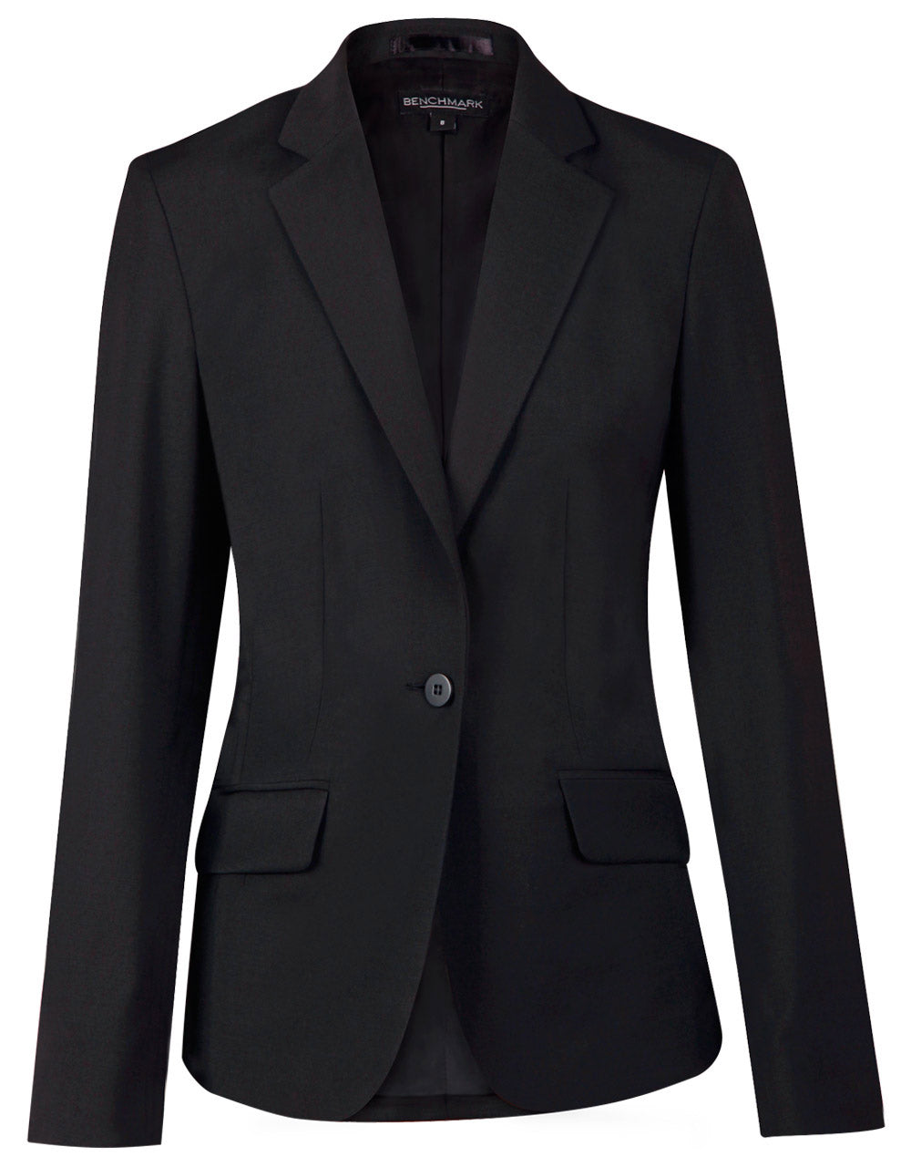 Ladies’ Wool Blend Stretch One Button Cropped Jacket - Charcoal - Front