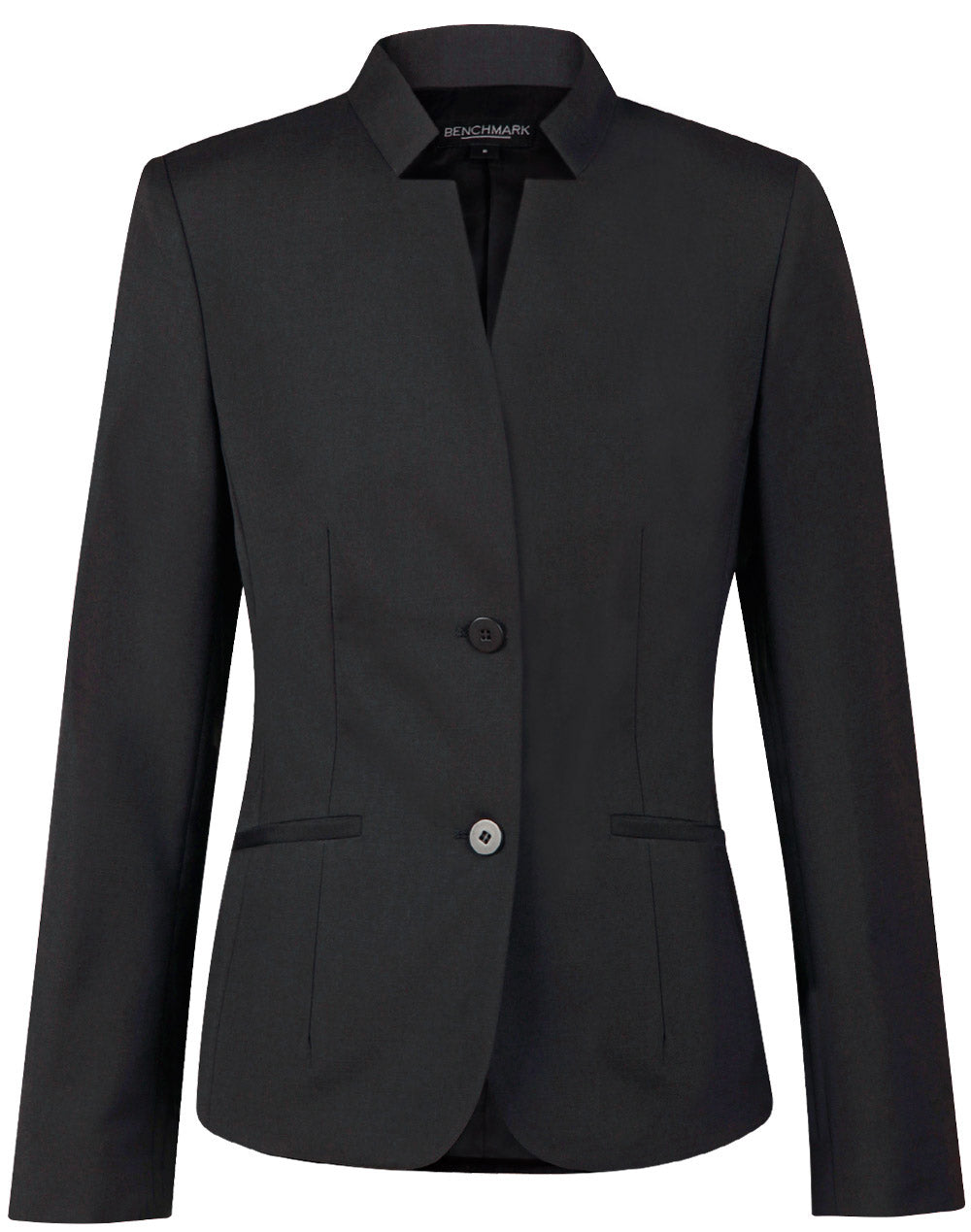Ladies’ Wool Blend Stretch Reverse Lapel Jacket - Charcoal - Front