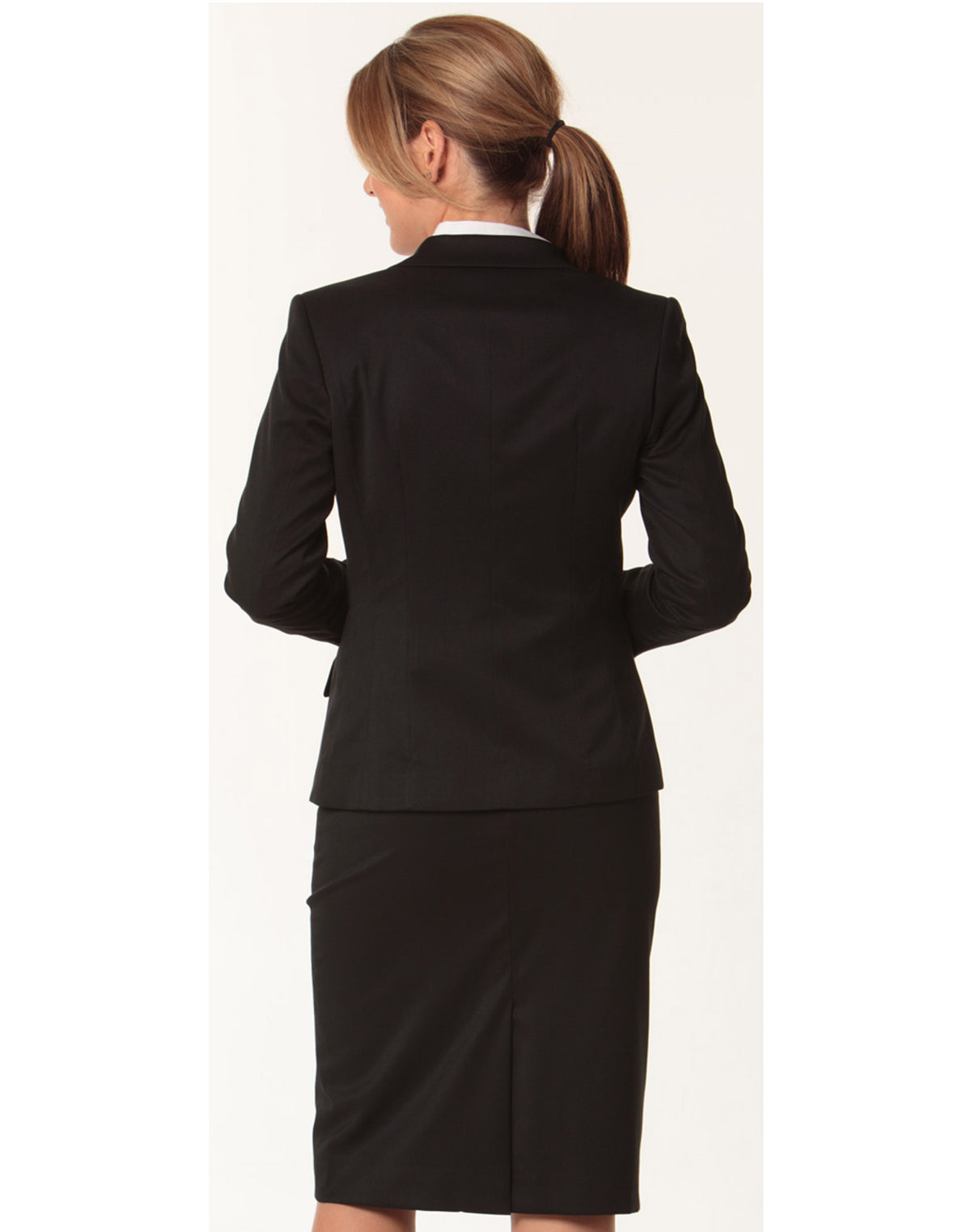 Women's Poly/Viscose Stretch One Button Cropped Jacket - Black - Back