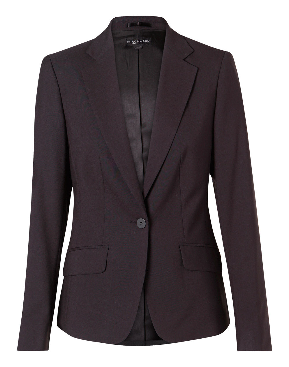 Women's Poly/Viscose Stretch One Button Cropped Jacket - Black - Front