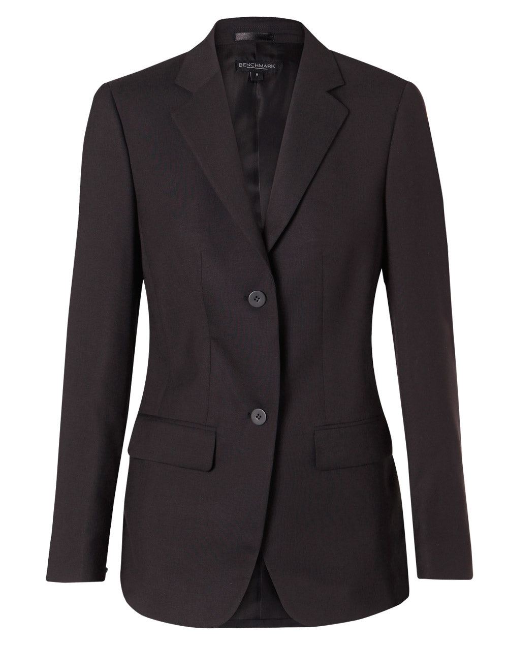 Women's Poly/Viscose Stretch Two Buttons Mid Length Jacket - Charcoal - Front