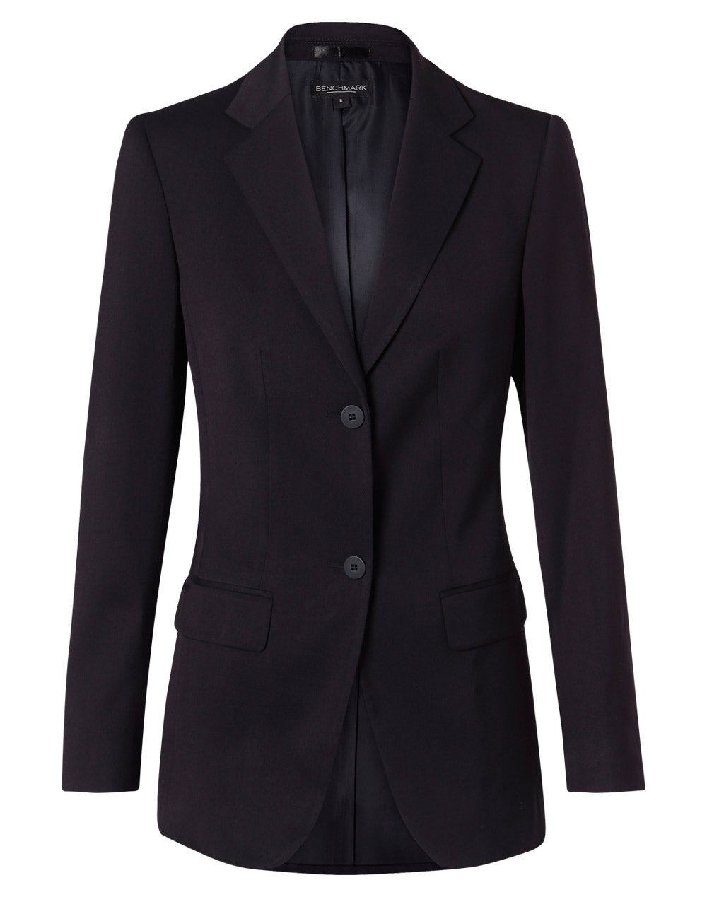 Women's Poly/Viscose Stretch Two Buttons Mid Length Jacket - Navy - Front