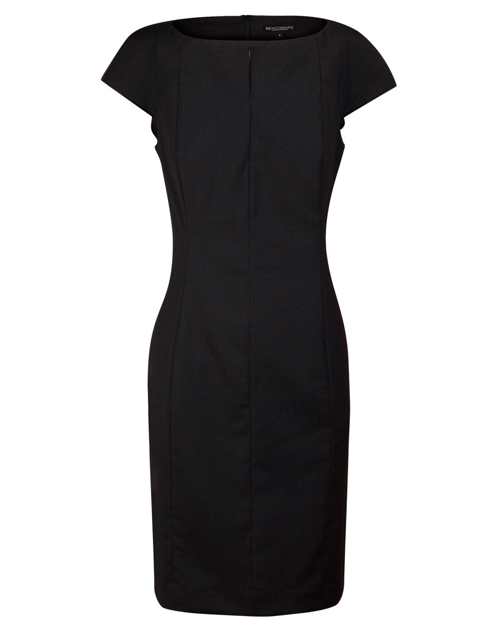Ladies’ Wool Blend Stretch Cap Sleeve Dress - Black - Front