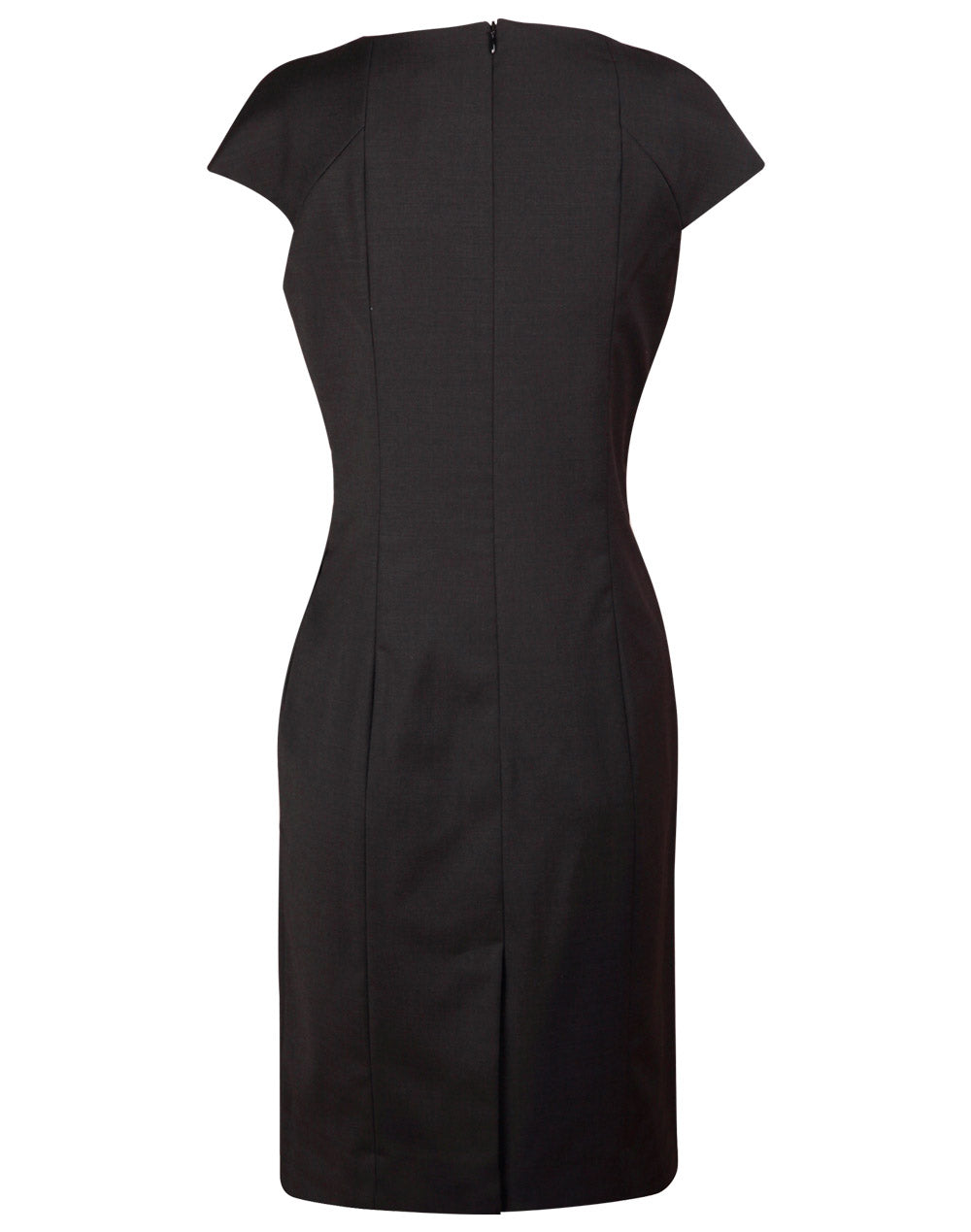 Ladies’ Wool Blend Stretch Cap Sleeve Dress - Charcoal - Back
