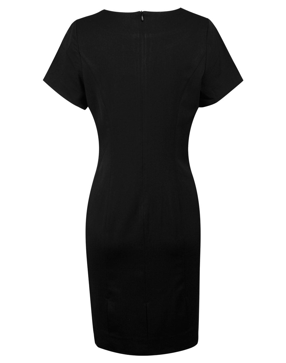 Ladies’ Poly/Viscose Stretch, Short Sleeve Dress - Black - Back