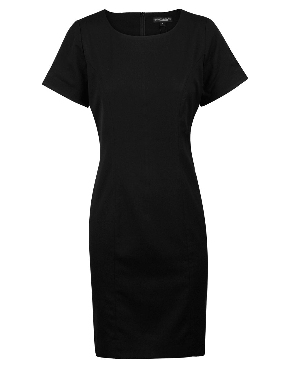 Ladies’ Poly/Viscose Stretch, Short Sleeve Dress - Black - Front