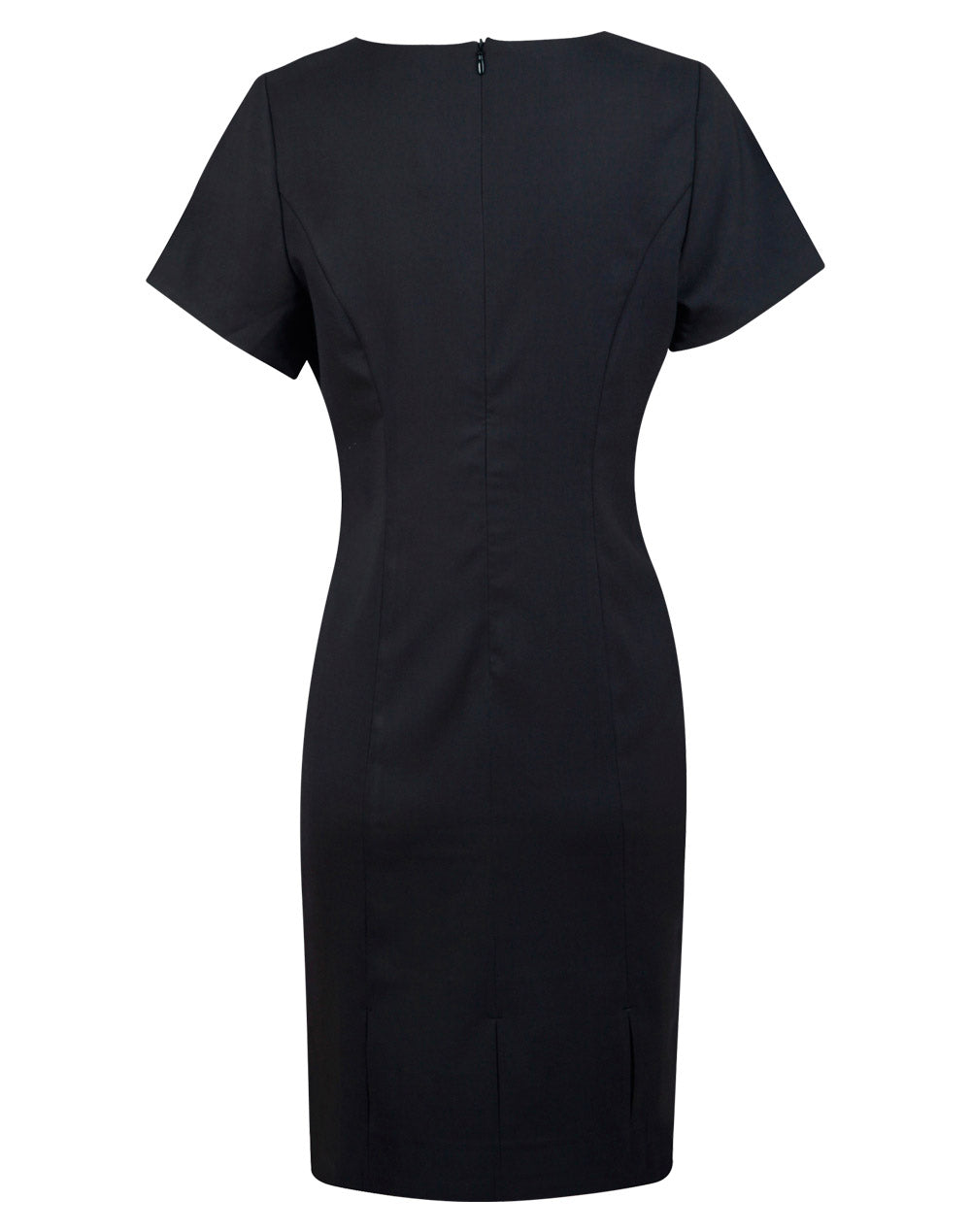 Ladies’ Poly/Viscose Stretch, Short Sleeve Dress - Charcoal - Back