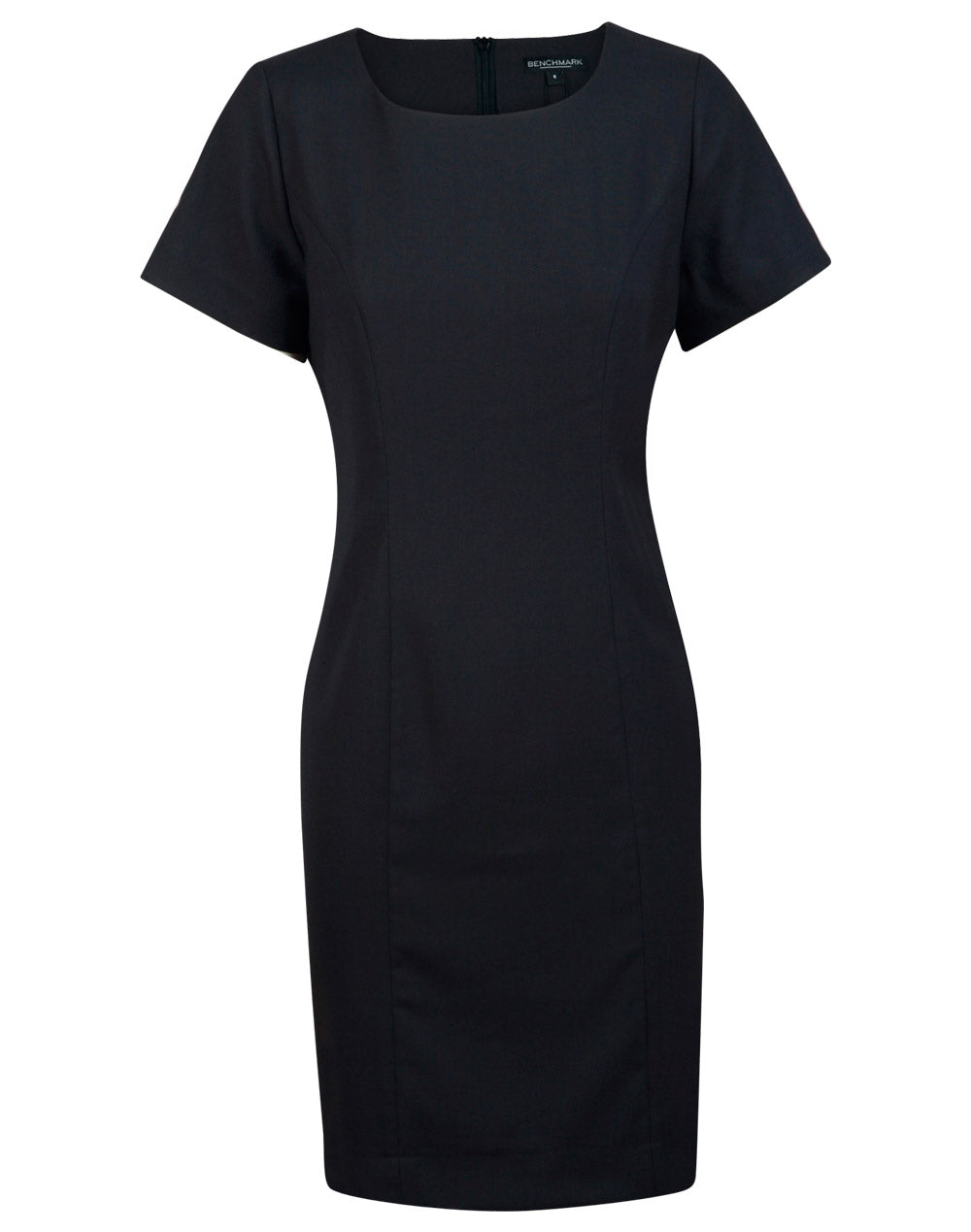 Ladies’ Poly/Viscose Stretch, Short Sleeve Dress - Charcoal - Front