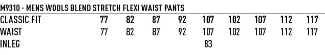 Men’s Wool Blend Stretch Flexi Waist Pants - Size guide