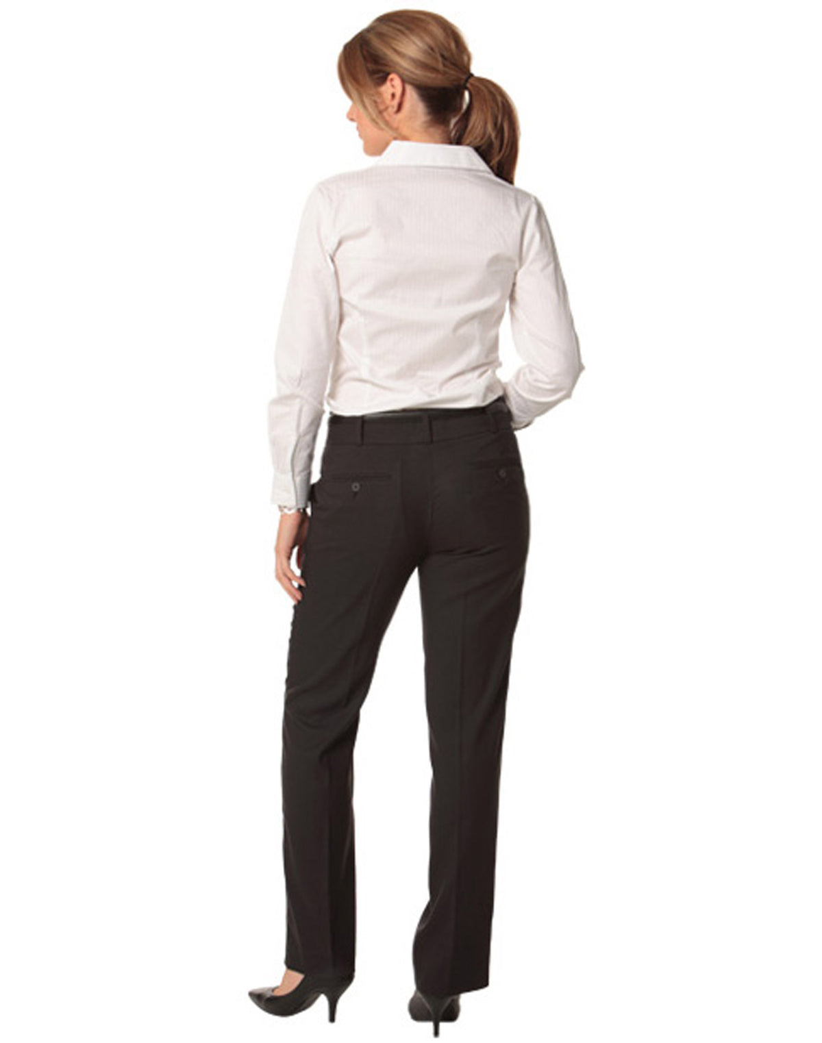 Women's Poly/Viscose Stretch Low Rise Pants - Black - Back