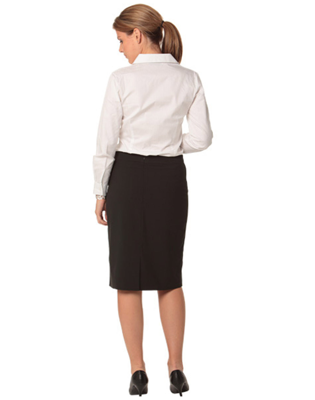 Women's Poly/Viscose Stretch Stripe Mid Length Lined Pencil Skirt - Back