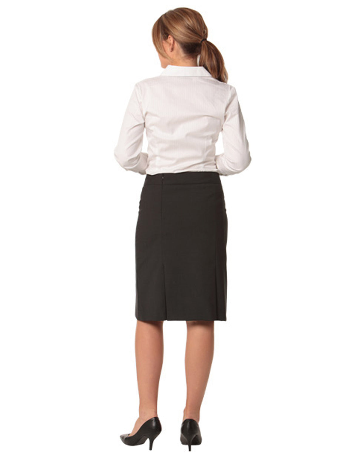 Women's Wool Blend Strecth Pleated SKirt - Black - Back