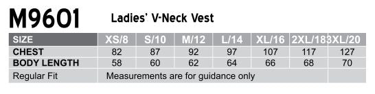 Women’s V-Neck Vest - Size guide