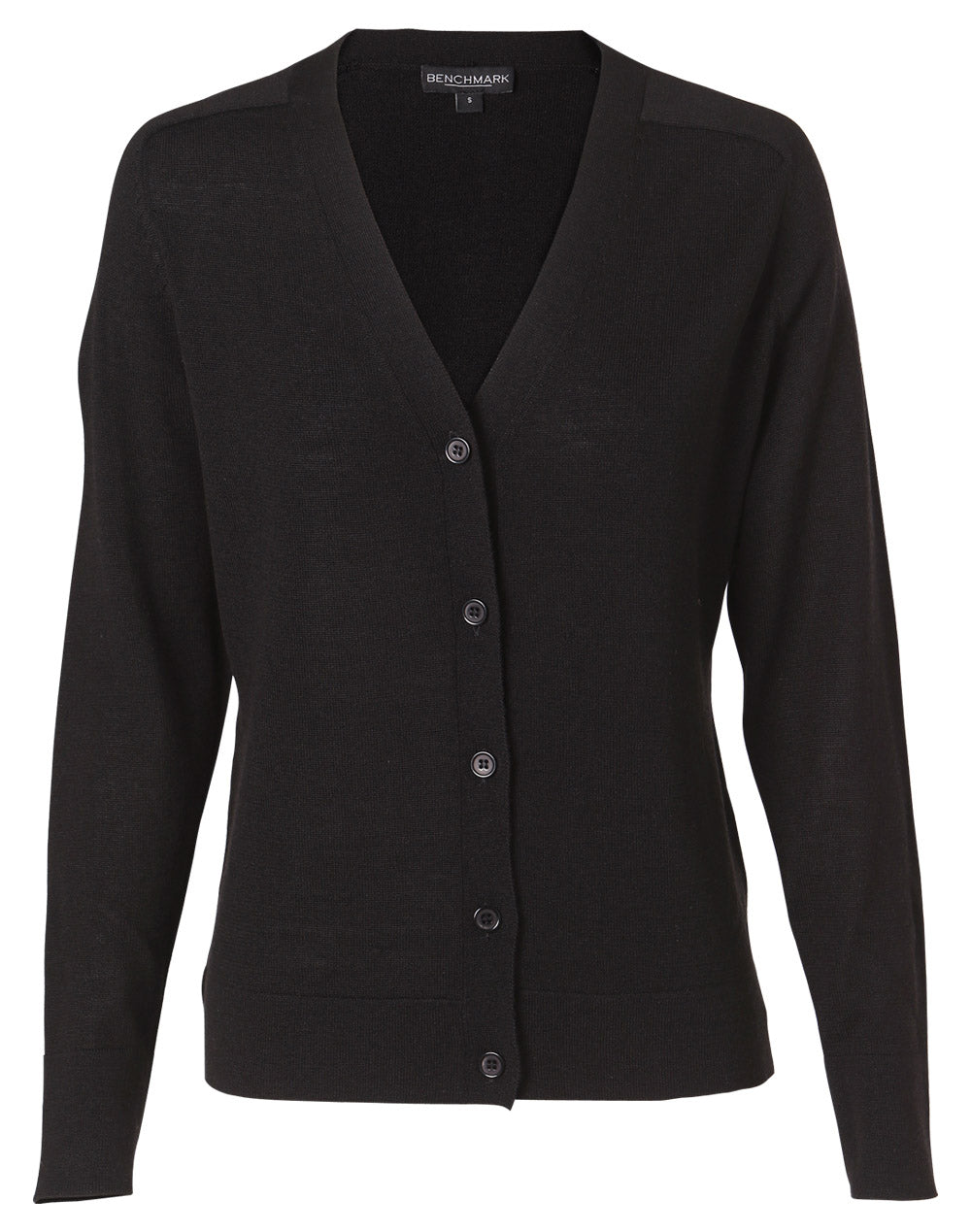 Women's V-Neck Long Sleeve Cardigan - Black - Front