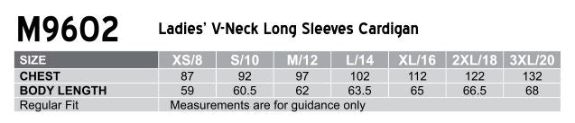 Women's V-Neck Long Sleeve Cardigan - Size guide