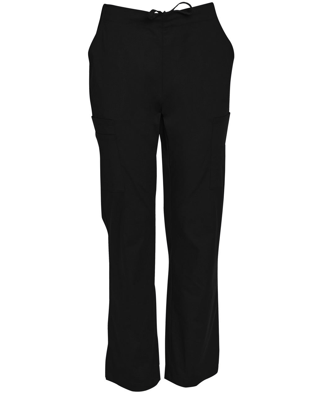 Mens Semi-Elastic Waist Tie Solid Colour Scrub Pants - Black - Front