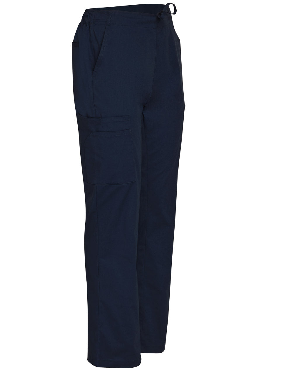 Mens Semi-Elastic Waist Tie Solid Colour Scrub Pants - Navy - View