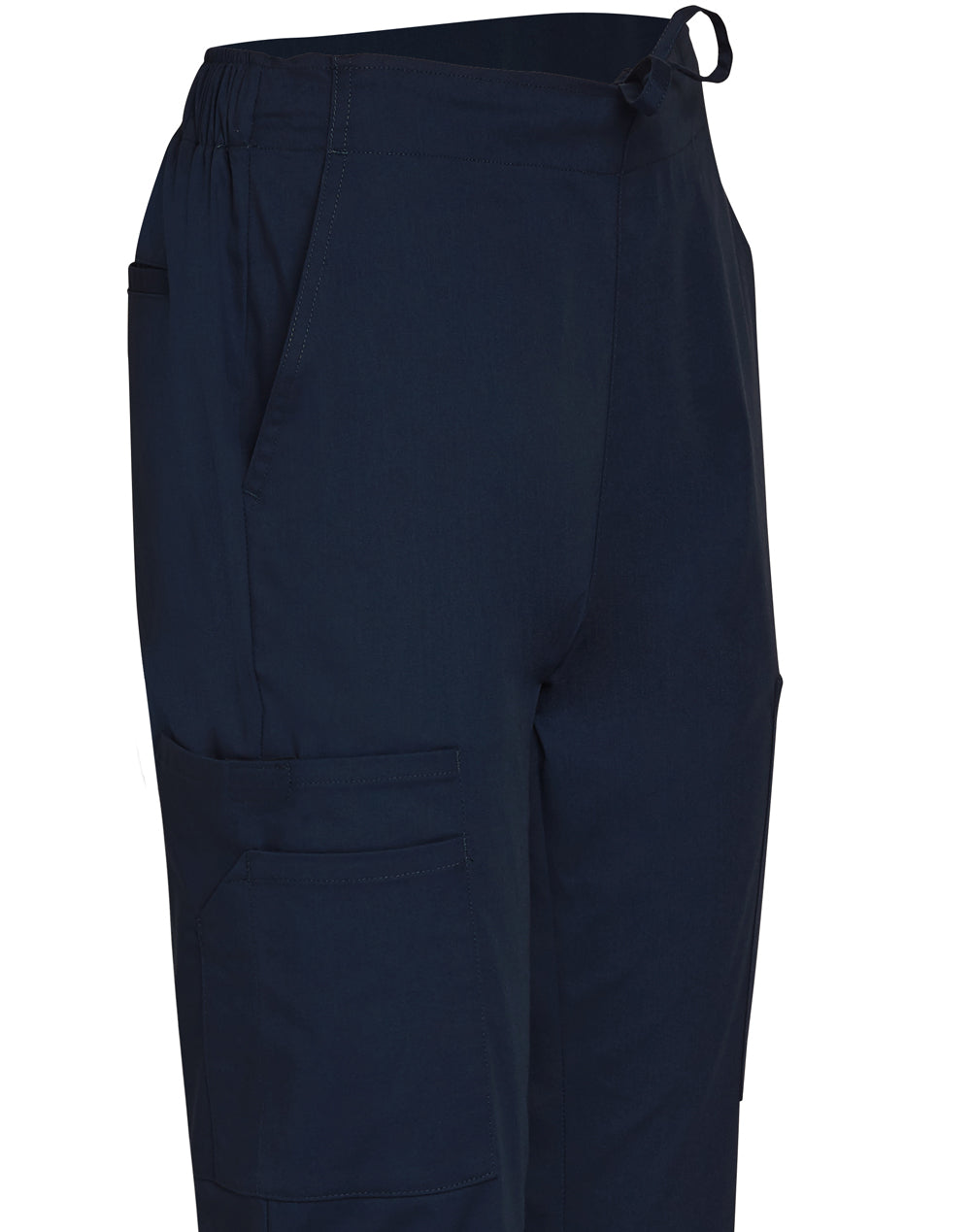 Mens Semi-Elastic Waist Tie Solid Colour Scrub Pants - Navy - View