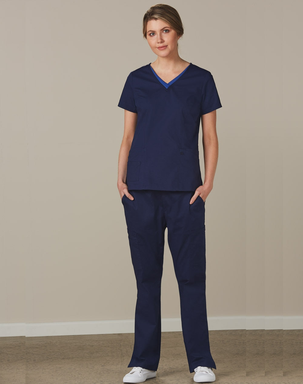 Ladies Semi-Elastic Waist Tie Solid Colour Scrub Pants