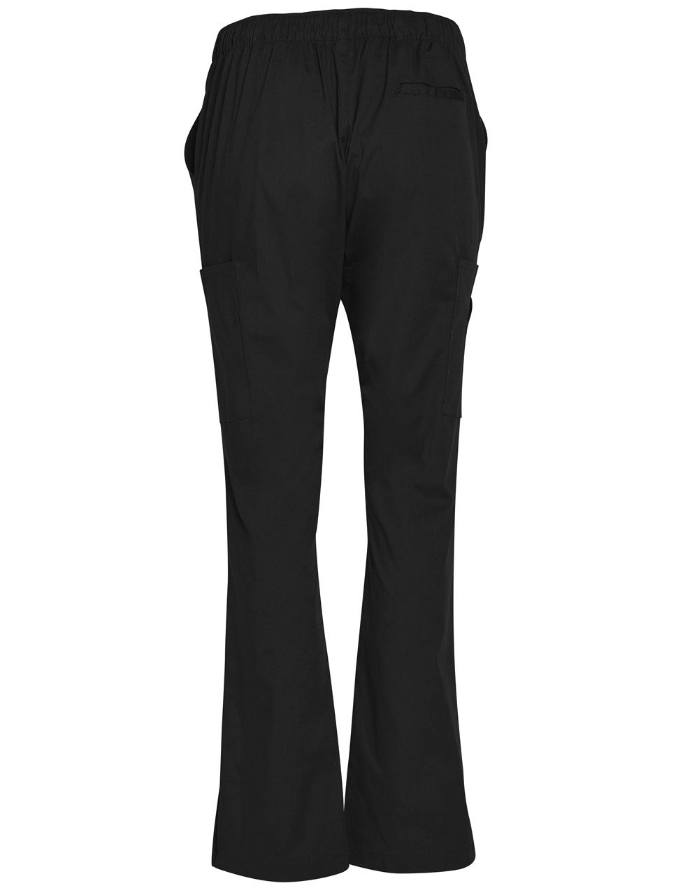 Ladies Semi-Elastic Waist Tie Solid Colour Scrub Pants - Black - Back