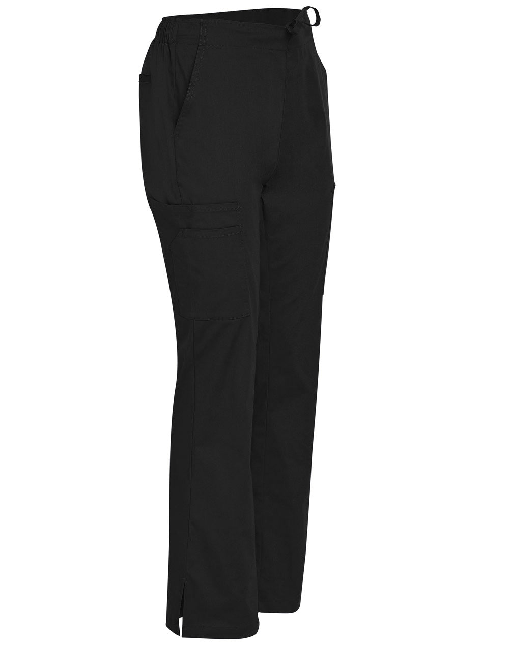 Ladies Semi-Elastic Waist Tie Solid Colour Scrub Pants - Black - View