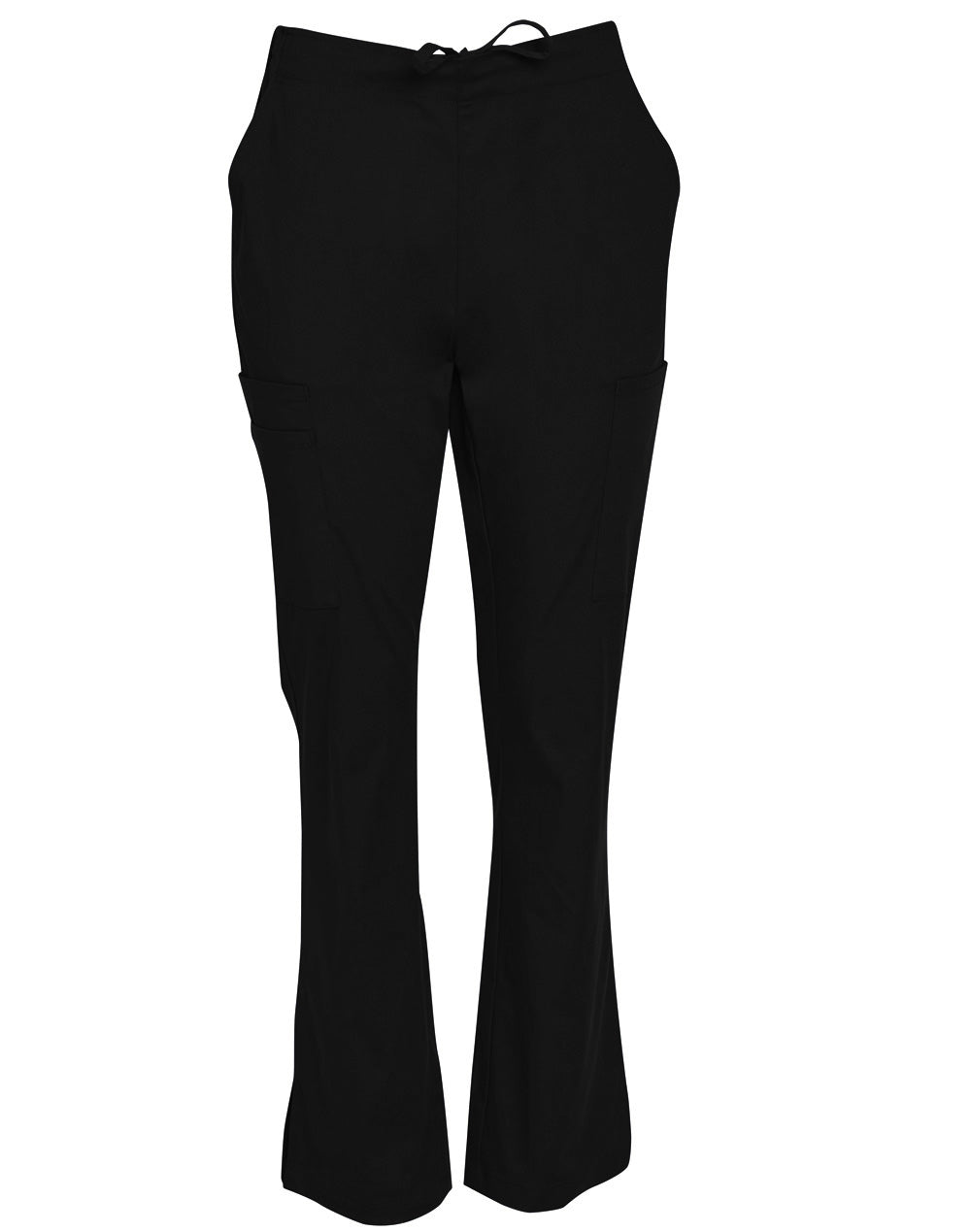 Ladies Semi-Elastic Waist Tie Solid Colour Scrub Pants - Black - Front