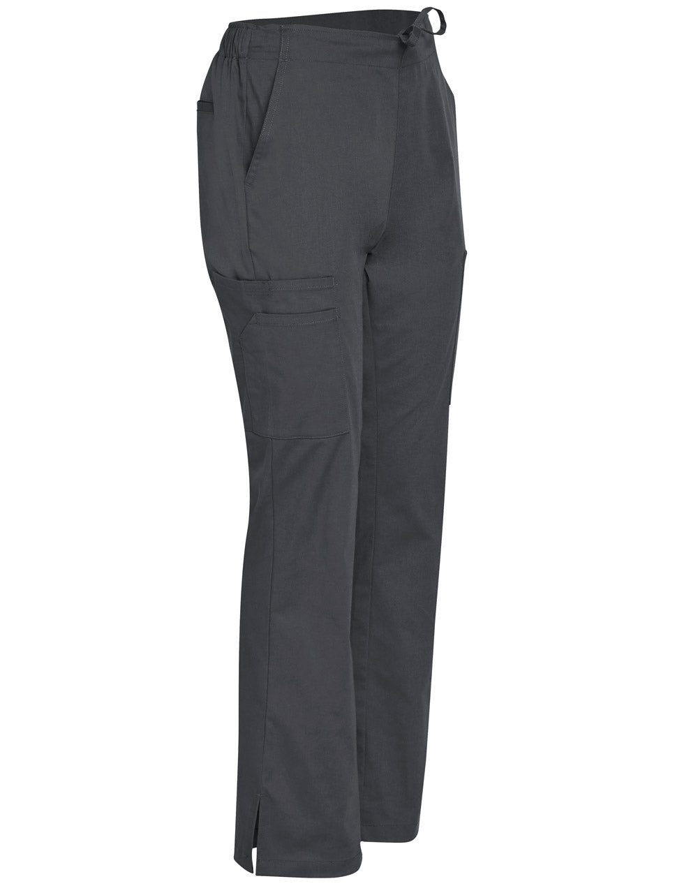 Ladies Semi-Elastic Waist Tie Solid Colour Scrub Pants - Charcoal - View
