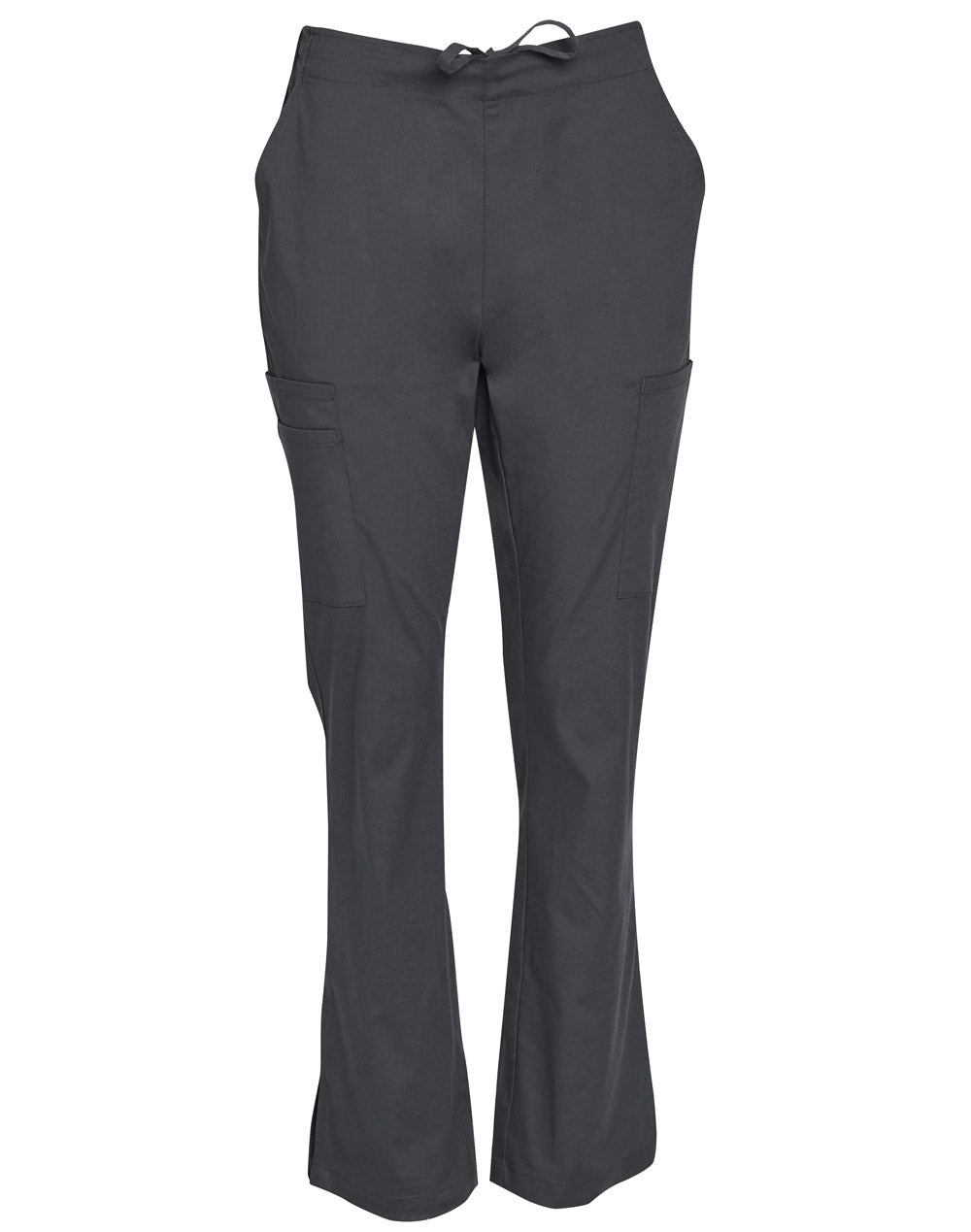 Ladies Semi-Elastic Waist Tie Solid Colour Scrub Pants - Charcoal - Front