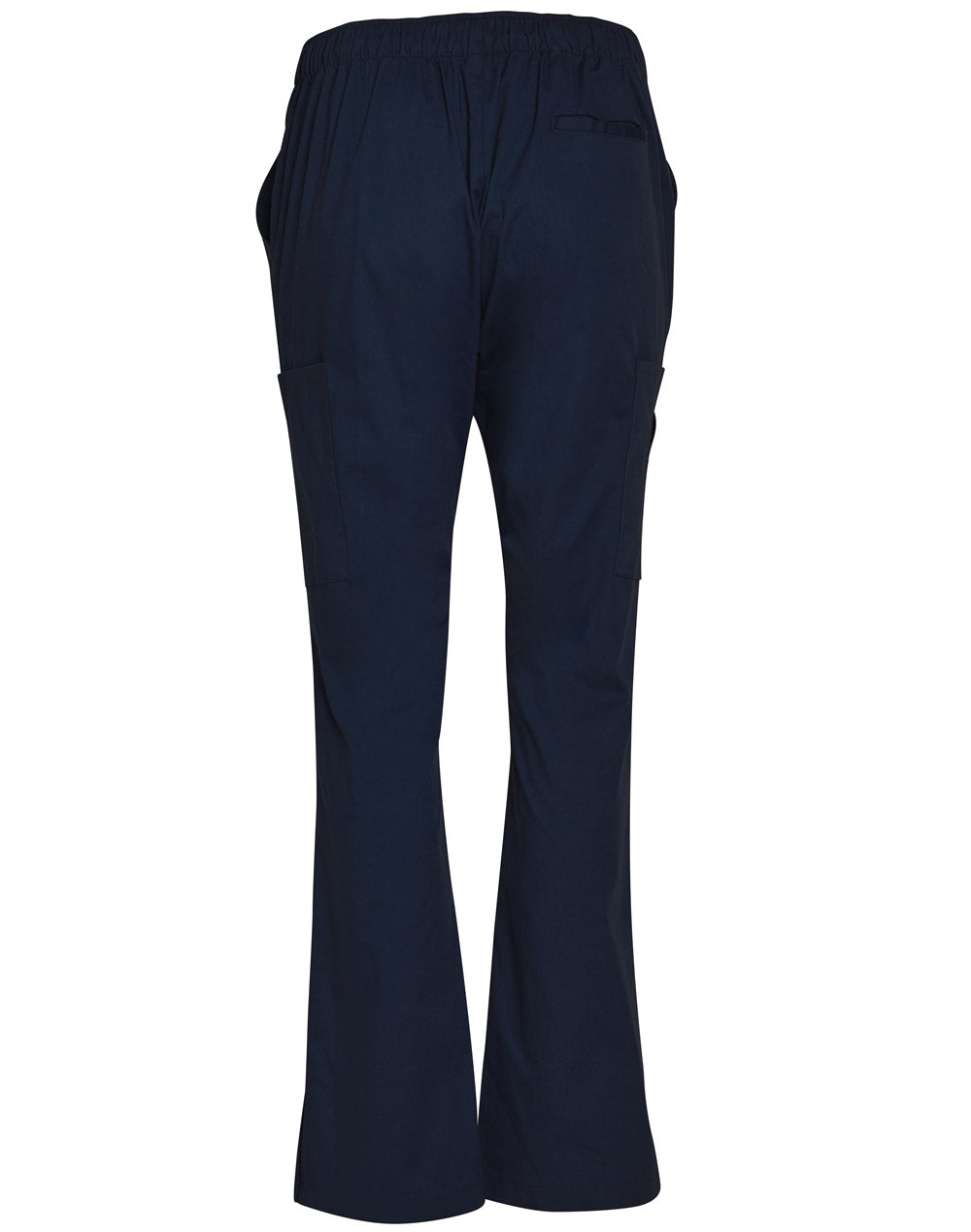 Ladies Semi-Elastic Waist Tie Solid Colour Scrub Pants - Navy - Back