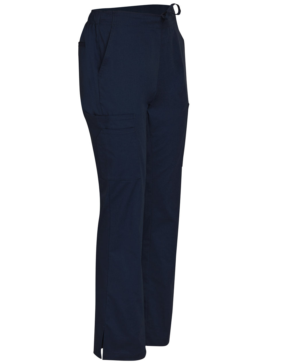 Ladies Semi-Elastic Waist Tie Solid Colour Scrub Pants - Navy - View