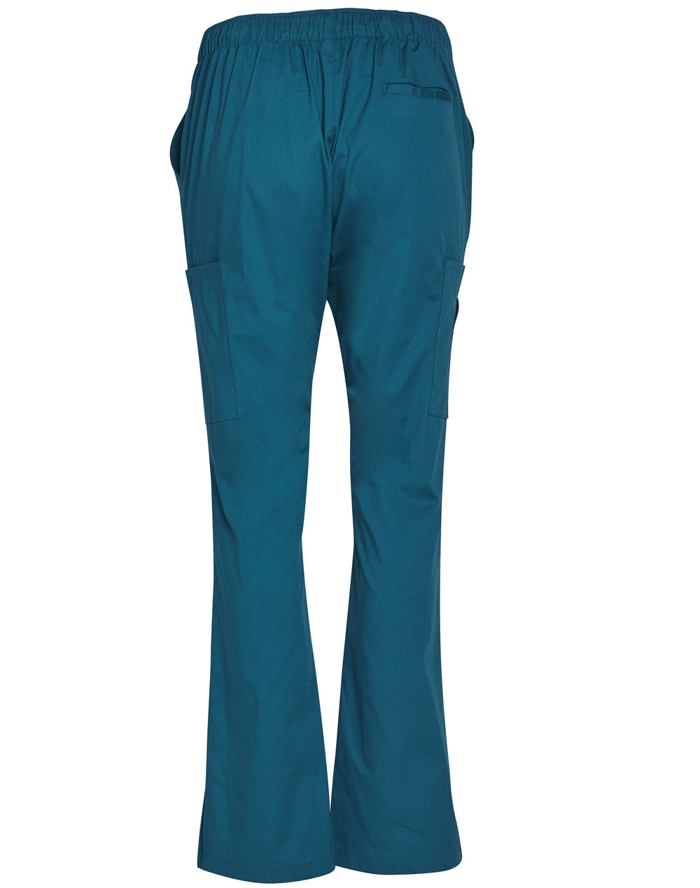 Ladies Semi-Elastic Waist Tie Solid Colour Scrub Pants - Teal - Back