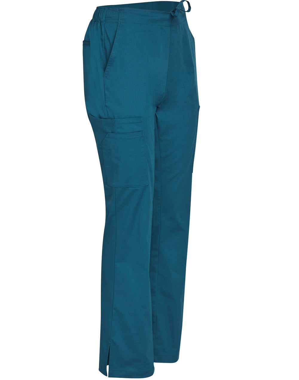 Ladies Semi-Elastic Waist Tie Solid Colour Scrub Pants - Teal - View